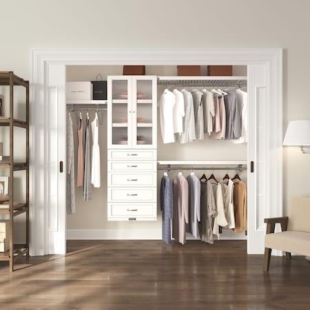 John Louis Home Solid Wood Walk-In Closet System with 5 Drawers and Glass Doors White JLH-436